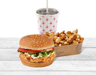 Image de BURGER AU POULET, POUTINE & BREUVAGE 20OZ
