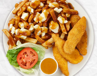 Image de lanières de poulet & poutine